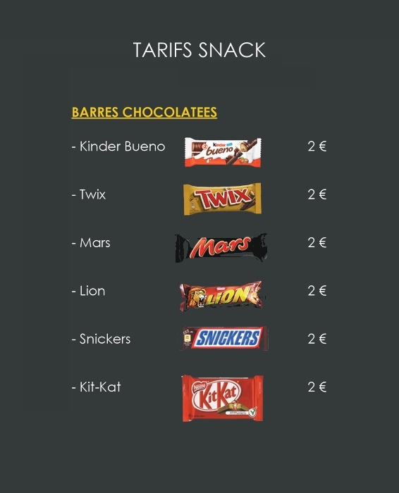 Menu des snacks